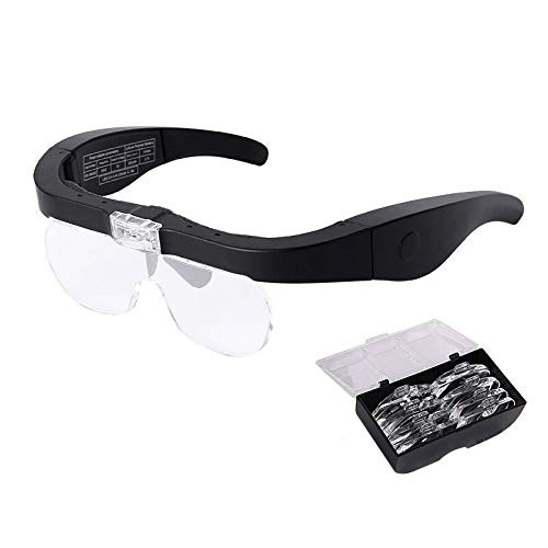 Lighted Head Magnifying Eye Glasses Loupe with LED Light Headset Magnifier Glass (1.5X, 2.5X, 3.5X, 5X) for Reading,Sewing, Crafting, Eyelash