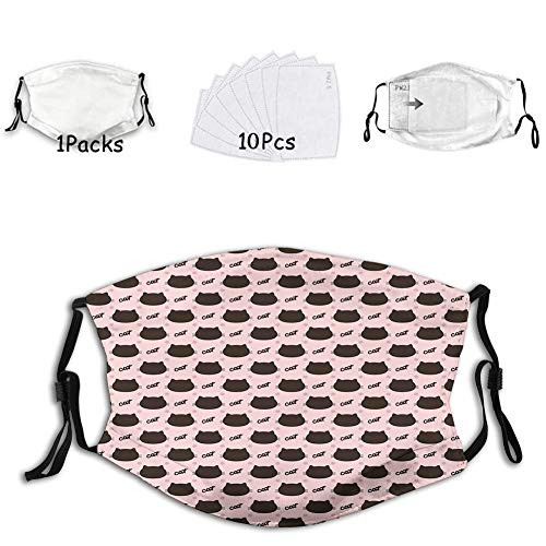 1mask with 10filters Reusable Face Mask Balaclava Washable Nose Mouth Cover for Adult Dark Head Silhouettes Hand Writing and Dots Girlish Kids