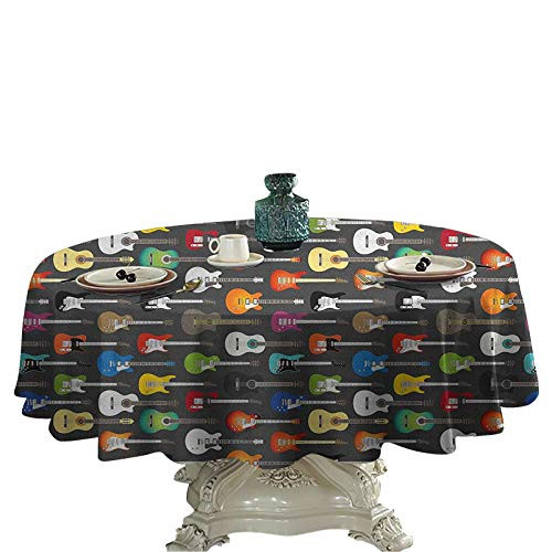 Guitar Circular Table Cover Grunge Instruments Strings Creativity Writing Songs Digital Classic Acoustic Music tablecovers for Sale 36 inch