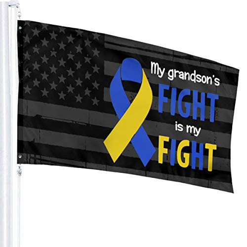 PINGPINGguoqi Down Syndrome Awareness My Grandsons Fight is My Fight with American Flag 3' X 5' Ft Outdoor Flags Banner Breeze Flag Garden Flag