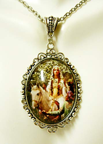 Lady Guinevere on a white horse pendant with chain - HAP09-129
