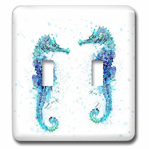 3dRose lsp_266493_2 Sea Horse Watercolor Illustration Turquoise and Blue on White Toggle Switch Multicolor