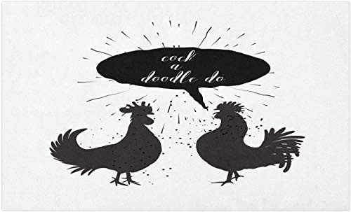 OLIVOYO Saying Doormat, Monochrome Roosters Cock a Doodle Do Calligraphy Writing in a Speech Bubble, Decorative Polyester Floor Mat with Non-Skid Backing, Black and White?40x60cm