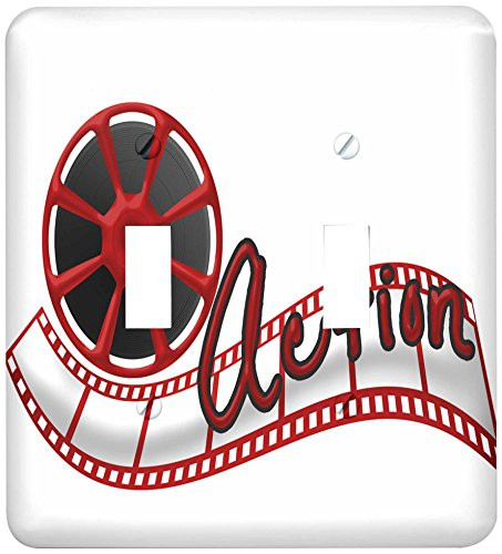 3dRose lsp_222675_2 Cinema Movie Reel And The Word Action In Red And White Double Toggle Switch Multicolor