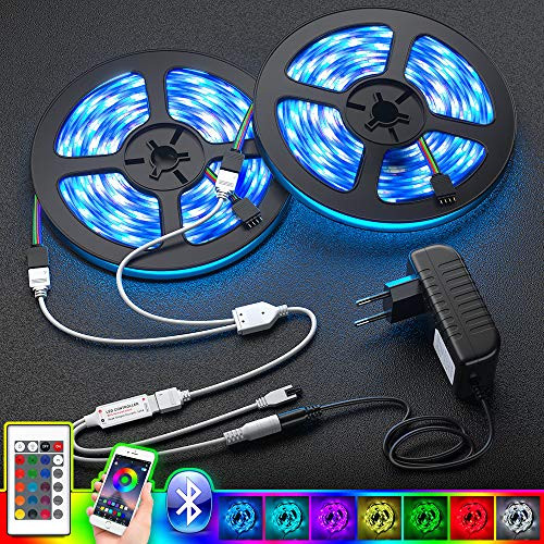 Qoope - Pack of 2 - Led Strip Lights 16.4Ft/5M with 24 Keys IR Remote 12V Power Supply Flexible Color Changing 5050 SMD RGB Light Strips Kit for Home, Bedroom, Kitchen,DIY Decoration Qoope - Pack of 2 - Led Strip Lights 16.4Ft/5M with 24 Keys IR Remote 12V Power Supply Flexible Color Changing 5050 SMD RGB Light Strips Kit for Home, Bedroom, Kitchen,DIY Decoration