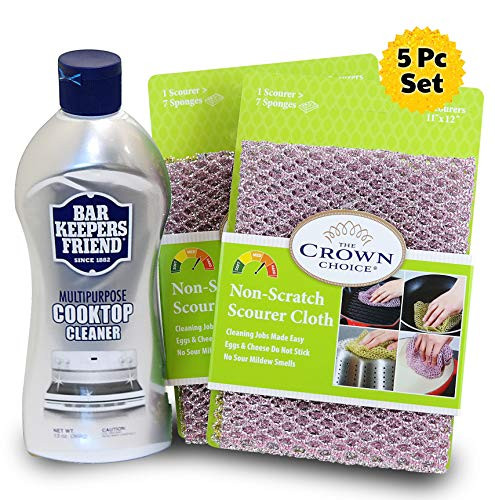 BAR KEEPERS FRIEND Cooktop Cleaner (13 OZ) and TWO Non Scratch Scouring Dishcloth   Glass Ceramic Stovetop and Oven Cleaner