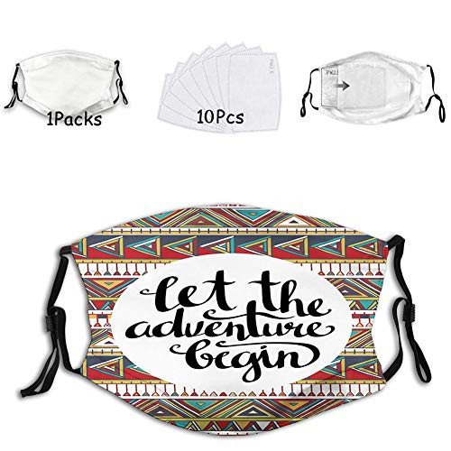 Funny Activated carbon mask,Ethnic Backdrop with Geometric Aztec Motifs and Hand Writing,Facial decorations for adult (1 mask with 10 filters)