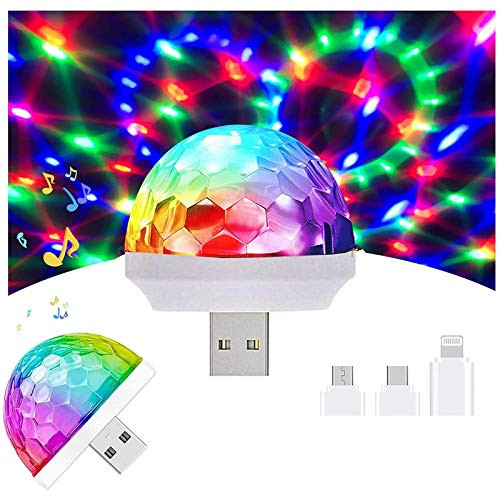 HONGLONG USB Mini Disco Ball Light Party Lights Sound Activated, Christmas DJ Disco Stage Lights-Multi Colors LED Car Atmosphere Light,Magic Strobe Light for Xmas Parties
