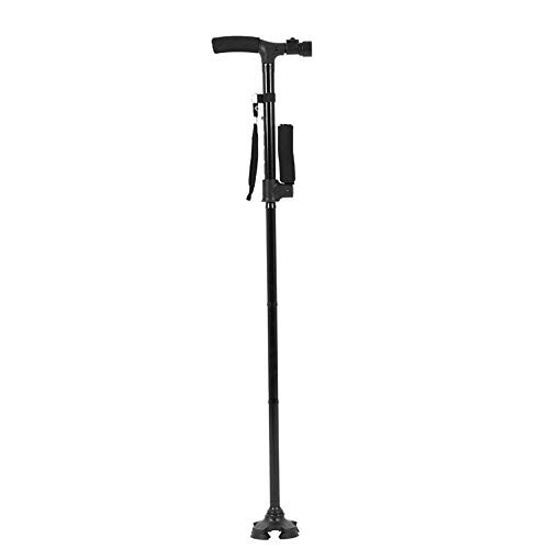 BIHIKI Folding Walking Cane with LED Light, Quad Base, Adjustable Collapsible Cane for Men  and  Women, Walking Stick Daily Living Aid (Black)