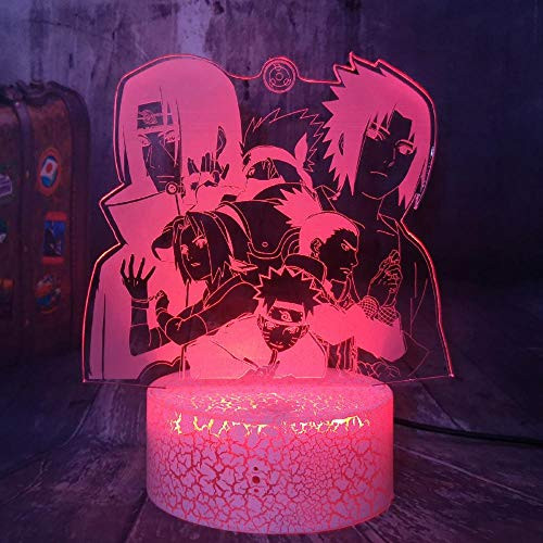 3D Optical Illusion LED Night Light Anime Hatake Kakashi Uzumaki Naruto Uchiha Sasuke Fans Figure Crackle White Base Desk Lamp 16 Color Change Remote Control HUICH HOICHAN