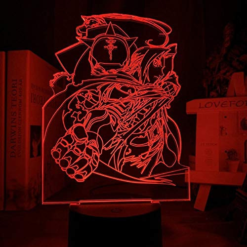 3D Illusion Night Light with Remote Control Manga Fullmetal Alchemist Edward Elric Figure Night Light Led Color Changing Kids Bedroom Decorative Nightlight USB Desk 3D Lamp HCSM HOICHAN