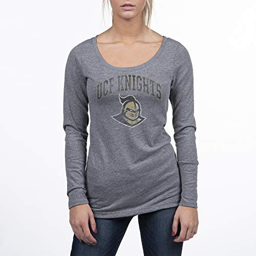 Top of the World Central Florida Golden Knights Women's Trim Triblend Long Sleeve Scoop Neck Gray Heather Tee, Medium