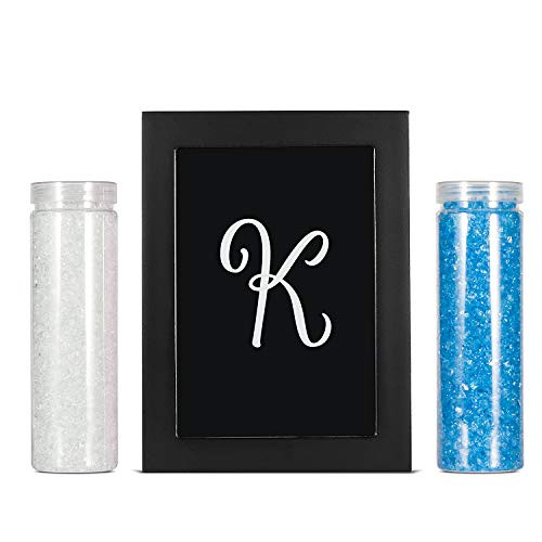 AF ANDREW FAMILY Black Display Frame, Monogrammed Personalized Wedding Unity Sand Ceremony, Shadow Box Set of 3, 8 inch Display Case, Wooden Sand Frame, White and Blue Glass Sand Included- Letter K