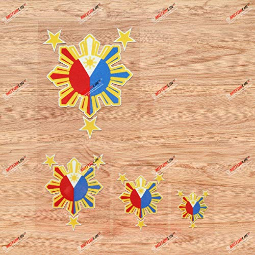 Eight-ray Sun Stars Philippines Flag Filipino Vinyl Decal Sticker - 4 Pack Reflective, 2 Inches, 3 Inches, 4 Inches, 6 Inches - for Car Boat Laptop Cup Phone