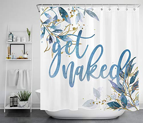 ECOTOB Botanical Leaves Get Naked Shower Curtain Decor, Watercolor Spring Plant Blue Leaves Floral Funny Words Shower Curtains 72X72 inch Polyester Fabric Bathroom Decor Bath Curtains Hooks Included ECOTOB Botanical Leaves Get Naked Shower Curtain Decor, Watercolor Spring Plant Blue Leaves Floral Funny Words Shower Curtains 72X72 inch Polyester Fabric Bathroom Decor Bath Curtains Hooks Included