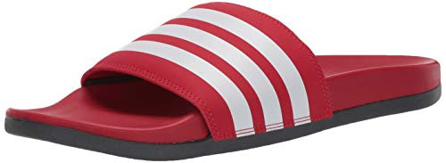 adidas Men's Adilette Comfort Slide, Scarlet/White/Grey, 4