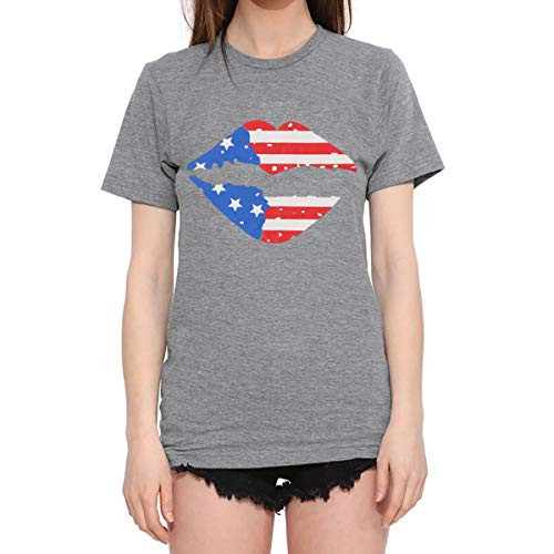MYHALF Women American Flag T-Shirt Funny Lip Graphic 4th of July Shirt Patriotic Stars and Stripes Tee Tops Gray MYHALF Women American Flag T-Shirt Funny Lip Graphic 4th of July Shirt Patriotic Stars and Stripes Tee Tops Gray