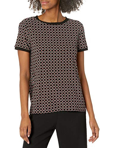 Anne Klein Women's Plus Size Button Back TOP, Anne Black/Rouge Combo, 0X