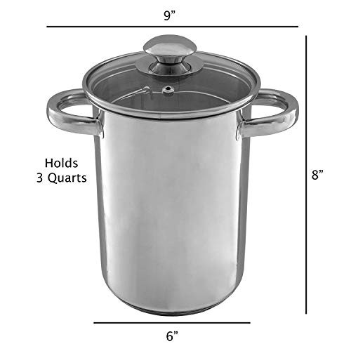 Asparagus Steamer Pot with Mesh Basket-3 Quart Stainless Steel Vegetable Cooker with Tempered Glass Lid-Essential Kitchen Tool by Classic Cuisine