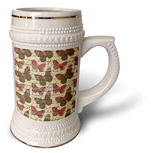 3dRose Pretty Red, Green, and Yellow Butterfly and Script Writing. - 22oz Stein Mug (stn_340250_1)