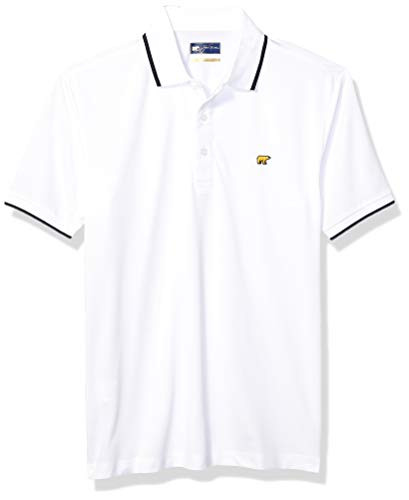 Jack Nicklaus Men's Short Sleeve Solid Polo with Rib  and  Cuff Tipping, Bright White, L