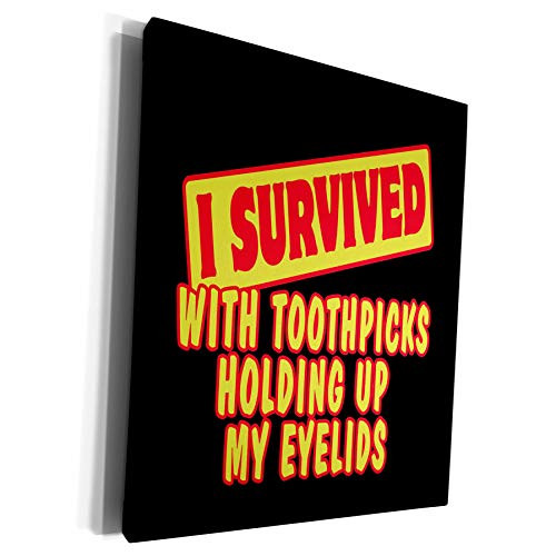 3dRose Dooni Designs Survive Sayings - I Survived With Toothpicks Holding Eyelids Survial Pride And Humor Design - Museum Grade Canvas Wrap (cw_118479_1)