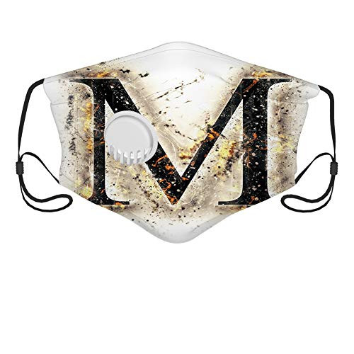 Windproof Activated carbon filter mask,Language Writing School Themed Name Initials in Fire Background Steamy Print,Printed Facial decorations for men women
