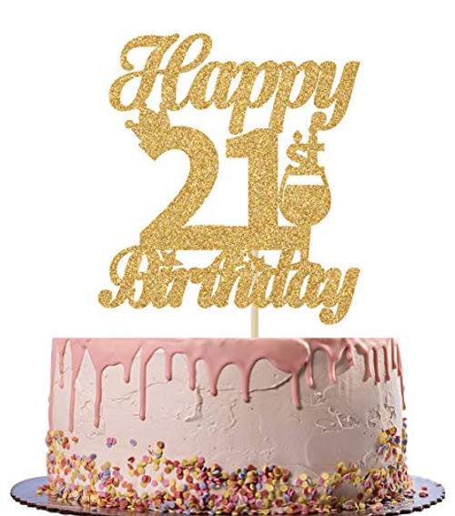 What To Write On A 21st Birthday Cake Gold Glitter Happy 21St Birthday Cake Topper Cheers To 21 Years Old Cake Decor 21St Birthday/Anniversary Party Decoration Supplies - Warehousesoverstock
