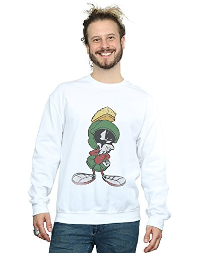 Looney Tunes Men's Marvin The Martian Pose Sweatshirt Medium White