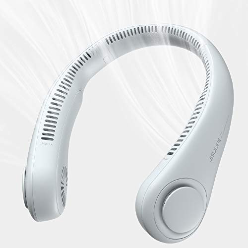 JISULIFE Portable Neck Fan, Hands Free Bladeless Fan, 4000 mAh Battery Operated Wearable Personal Fan, Leafless, Rechargeable, Headphone Design, USB Powered Desk Fan,3 Speeds-White