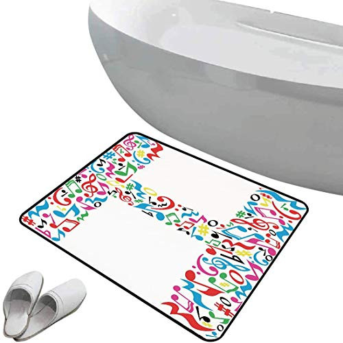 Non-Slip Bathroom Rug Letter H Soft Skidproof Bath Mat Safe Area Communication Tool Writing Language Element H Designed in Musical Notes Print Decorative,Multicolor Doormat Bedroom Living Room Kitchen