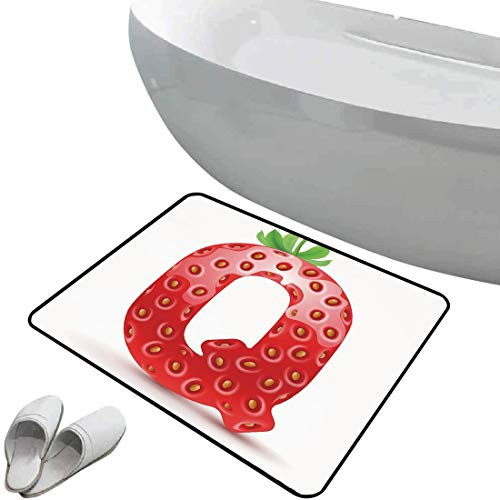 Non-Slip Bathroom Rug Letter Q Soft Skidproof Bath Mat Safe Area Exotic Taste Language and Food Theme Delicious Character Words Writing,Vermilion Green Orange Doormat Bedroom Living Room Kitchen Decor
