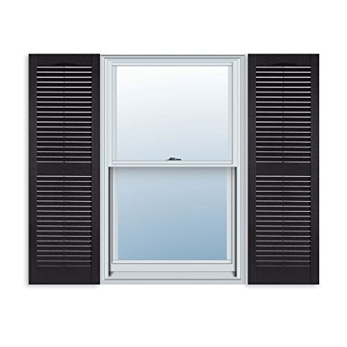 15 Inch x 35 Inch Standard Louver Exterior Vinyl Window Shutters, Black (Pair)