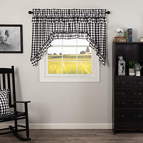 VHC Brands Annie Buffalo Check Curtain, Swag Set 36x36x16, Black VHC Brands Annie Buffalo Check Curtain, Swag Set 36x36x16, Black