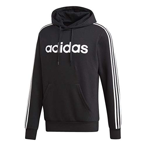 adidas Men's Essentials 3-Stripes Pullover Fleece Hooded Sweatshirt, Black/White , Medium
