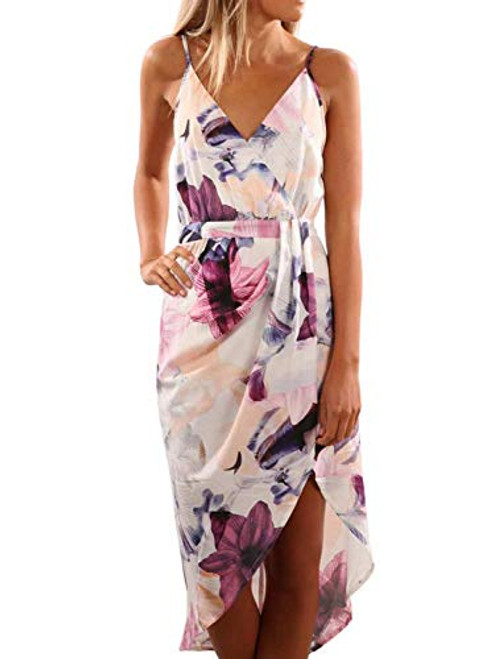 Dearlove Women's Sexy Wrap V Neck Spaghetti Strap Sleeveless Floral Print Split Summer Beach Casual Maxi Dress White Flower S Dearlove Women's Sexy Wrap V Neck Spaghetti Strap Sleeveless Floral Print Split Summer Beach Casual Maxi Dress White Flower S