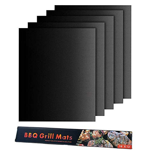 Grill Mats Set of 5 Teflon Oven Liners Non Stick BBQ Grill Mats 15.75" X 12"- Easy to Clean, Reusable Barbecue Baking Mats for Gas, Charcoal, Oven and Electric Grills