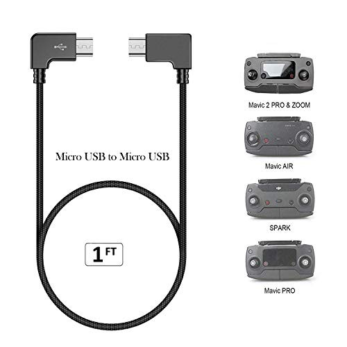 Micro USB to Micro USB OTG Cable for DJI Spark Mavic Air 11.8inch Nylon Braided Right Angle Data Cord Video Image Transfer Connector for /Mavic Pro Platinum/Mavic 2 Pro/Zoom,Black