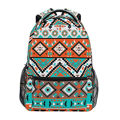 Qilmy Tribal Ethnic Aztec Geometric Laptop Backpack Waterproof College Students Bookbags Middle School Bookbag Computer Daypack for Teen Boys Girls