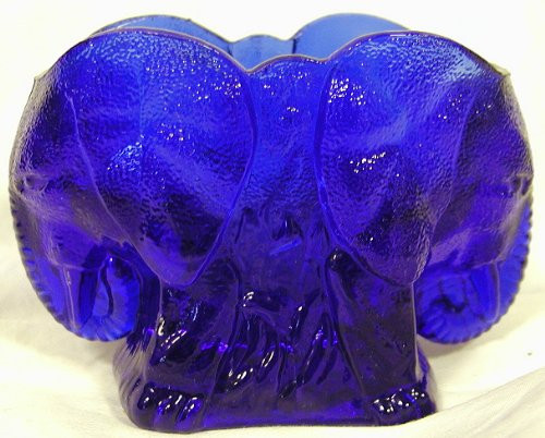 Amazing Double Elephant Cobalt Blue Glass Toothpick Holder