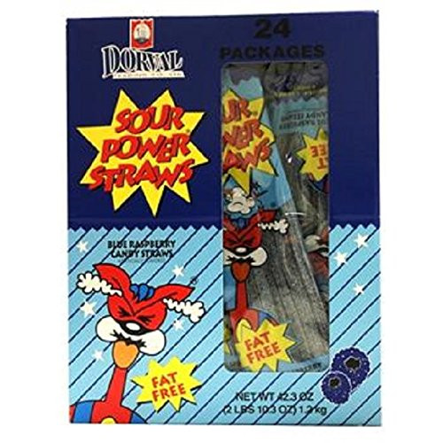 SOUR POWER STRAWS BLUE RASPBERRY 2 oz Each ( 24 in a Pack )