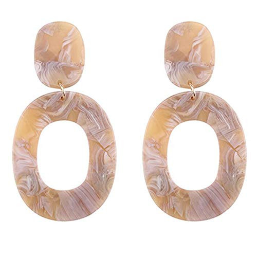 ONLYJUMP Oval Acrylic Mottled Stud Earrings for Women Girls Fashion Bohemian Punk Geometric Resin Acetate Dangle Drop Hoop Statement Earrings Jewelry (Beige)
