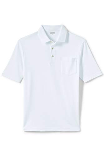 Lands' End Mens Short Sleeve Pocket Supima Polo White Regular X-Large