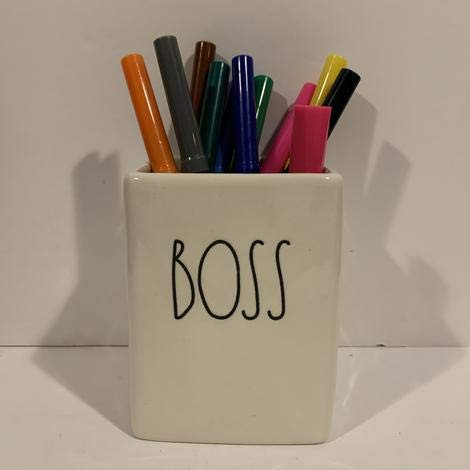 Rae Dunn BOSS Pencil Holder - Ceramic - Office Desk Organizer - friend - boy - father - mother - co worker gift