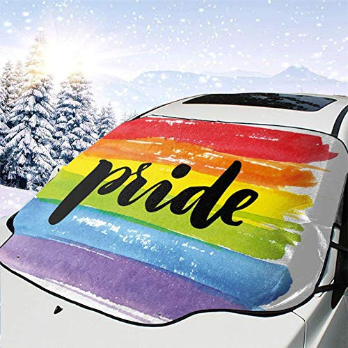 Car Front Window Windshield Snow Cover,Watercolor Art Rainbow Brush Strokes Symbol of Gay Pride Hand Writing,Car Sunshades Thicker Waterproof Guard Cover
