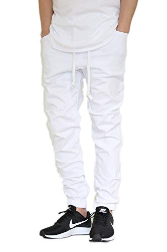 AIRNINE Men's Premium Twill Drop Crotch Jogger Pants S-5XL (White, Large)
