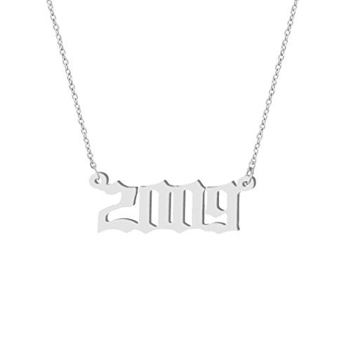 Birth Year Number Necklace for Women Girls,Stainless Steel Silver Chain Pendant Necklace,Birthday Gift Friendship Jewelry (2009)