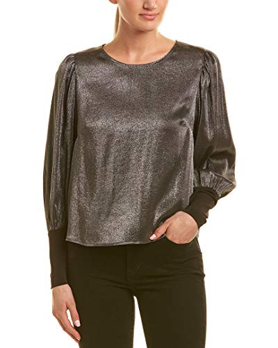 BCBGeneration Puff Sleeve Snap Back Top ZWU15A60 Metallic Black MD (US 8-10)