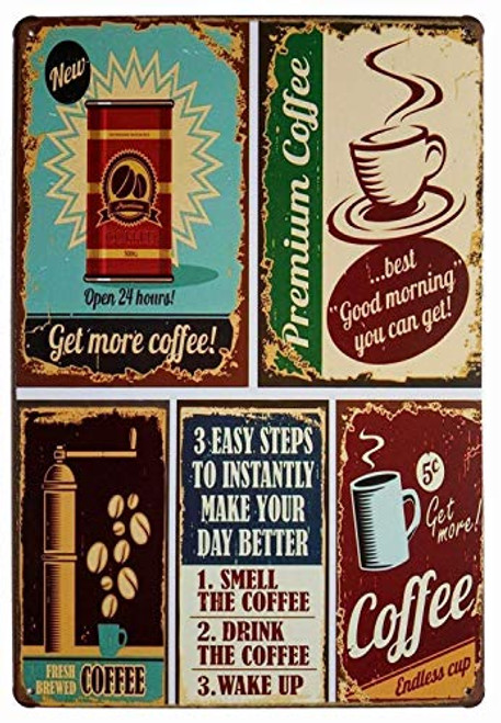 Premium Coffee Best Good Morning Metal Tin Sign, Vintage Plaque Poster Cafe Home Kitchen Wall Decor, 8x12 Inches