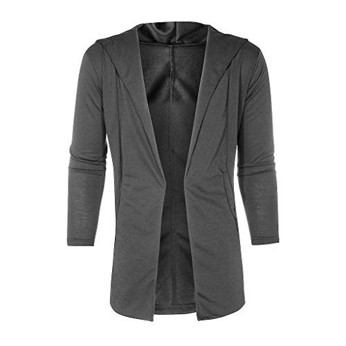 KINGOL mens Men Fashion Hooded Trench Coat Jacket Cardigan Sweaters Long Sleeve Outwear Coat Dark Gray